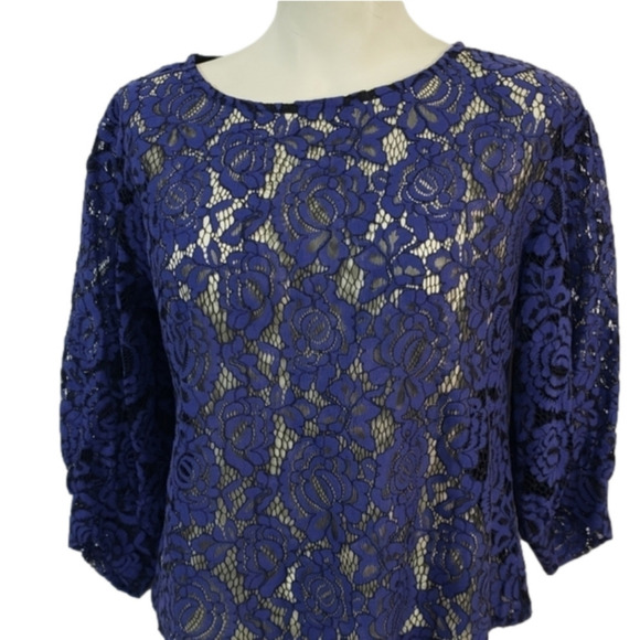 Luna Moon Blue Floral Sheer Blouse - Picture 1 of 4